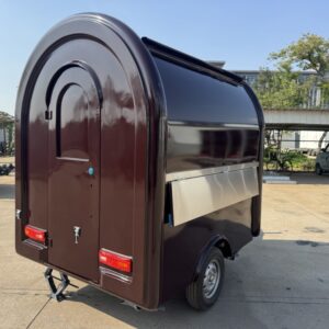 The retro-style coffee-colored food cart easily creates a distinctive mobile store